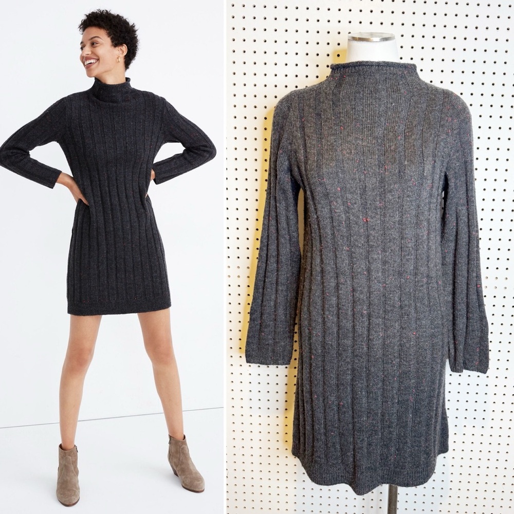 Madewell | Donegal Rolled Mockneck Sweater Dress in "Donegal‎ Coal" Gray Sz. S